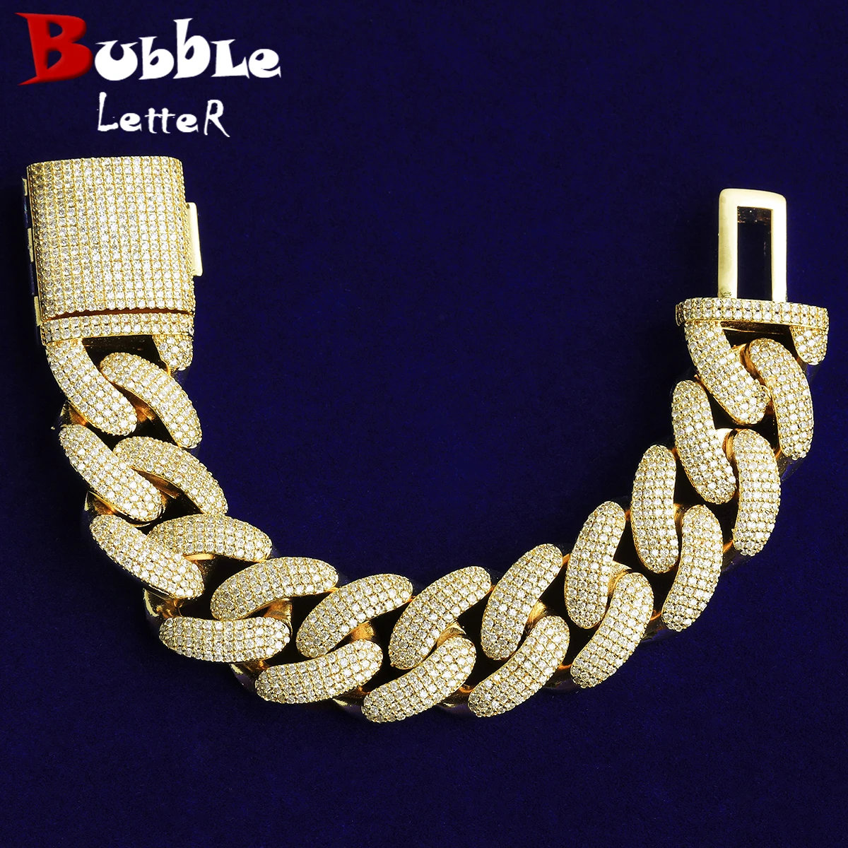 

Bubble Letter Iced Out Miami Cuban Link Bracelet for Men Real Gold Plated Cubic Zirconia Hip Hop Jewelry