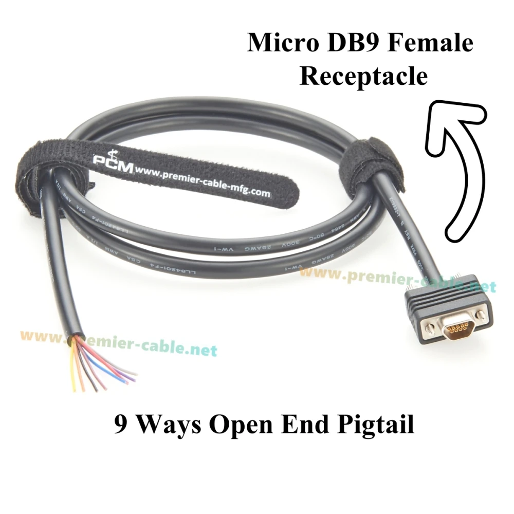 Micro DB9 Female Receptacle to Open Free End Pigtail Cable with Screw Micro D-Sub CMD 9 Pin Cable Compatible Molex 0834219042