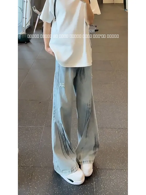 

Мужские летние тонкие джинсы-клеш в стиле ретро, с эффектом потертости, модные, повседневные, в уличном стиле