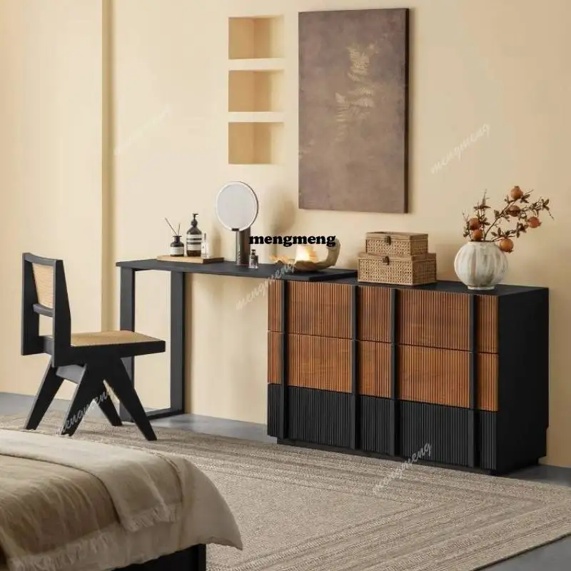 Decorations Brown Makeup Vanity Desk Wood Sturdy Black Drawer Makeup Vanity Desk Modern Vintage Kaptafel Furniture For Home