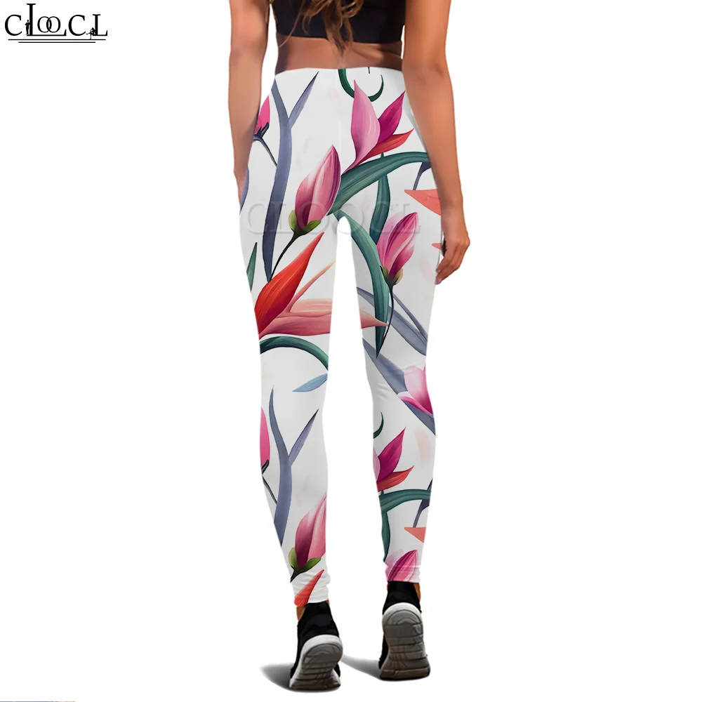 CLOOCL Damen-Leggings, rosa Blumen, 3D-gedruckte Hose, weiblich, für Outdoor-Workout, Fitnessstudio, Training, Sporthose, Yoga-Leggings