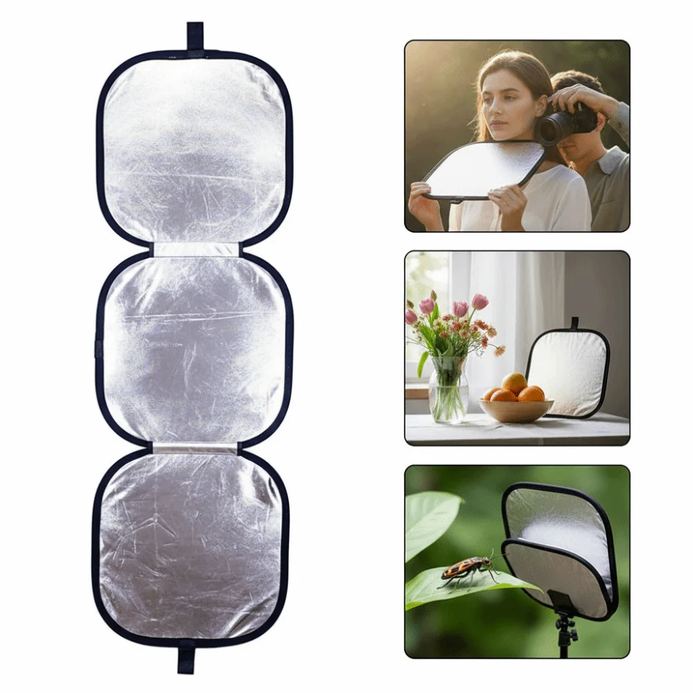 Immagine 3: Riflettore a tre ante a due lati Design 3in1 Riferimento al 18% Disco pieghevole Presa manuale Diffusore di luce Riprese video