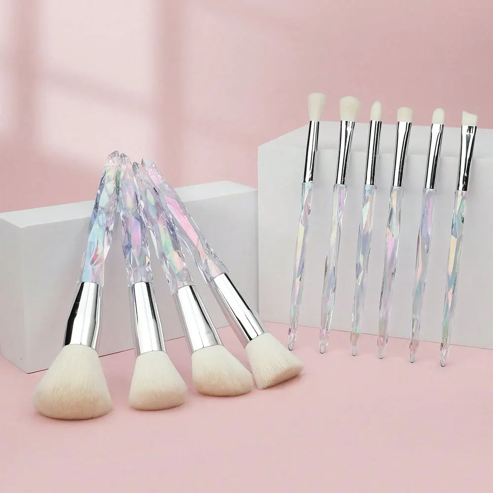 

Makeup Brushes Set, 10pcs Crystal Transparent Handle Kabuki Powder Foundation Brush Concealer Eye Shadow Eyeliner Eyebrow Brush