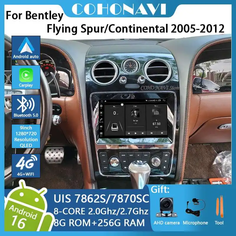 9 Inch Android16 MediaCarPlayer For Bentley Flying Spur/Continental 2005-2012 GPS Navigation 8Core 8+256G CarPlay 4G 1280*720