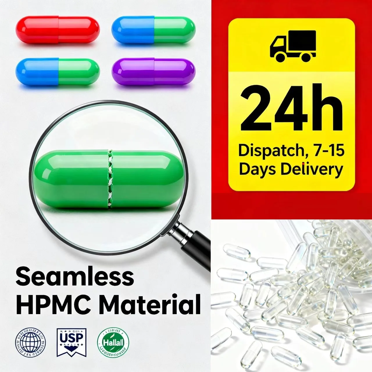 Cápsulas vacías HPMC más vendidas, cápsula vegetariana para verduras, tamaño 0 #   00 # 1-5 Transparente Separado 5000PCS AZUL blanco