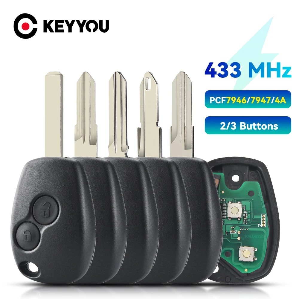 KEYYOU 5X For Renault Clio Kangoo Master Modus Logan Twingo Remote Car Key 433MHz 4A PCF7946 PCF7947 Chip 2 3 Buttons