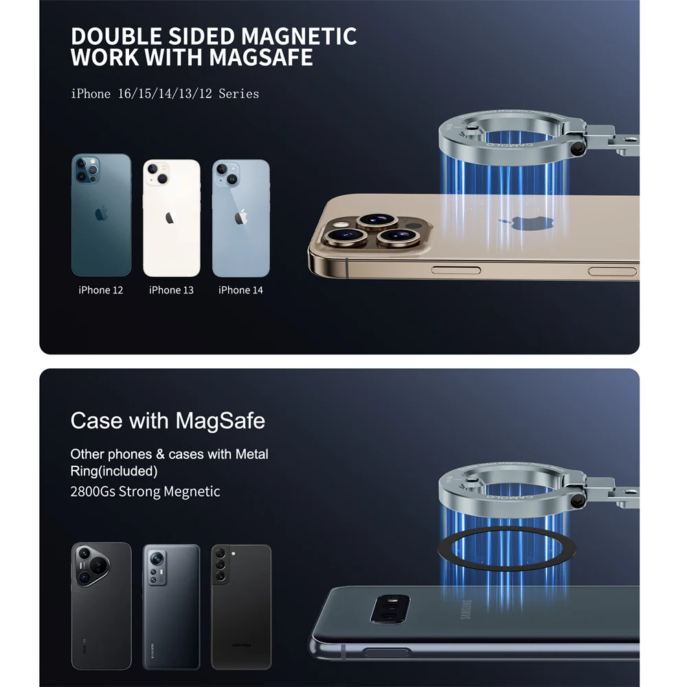 حامل هاتف مغناطيسي جديد ثنائي الجوانب مع حذاء بارد 1/4 "-20 لـ MagSafe iPhone 16 15 14 حامل ثلاثي القوائم للصالة الرياضية وحامل هاتف