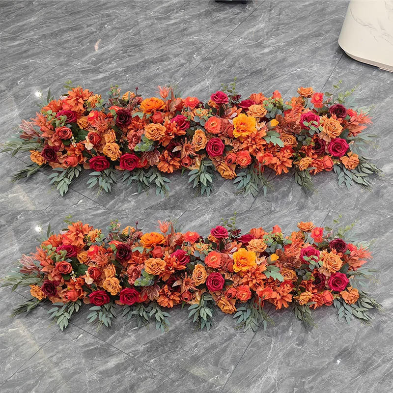 Künstliche Seidenrosen-Blumenarrangement in Herbstbraun, Blumenbogen für Hochzeiten, Tischläufer, Hängende Blumengirlande, Zeremoniendekoration – Detail 1