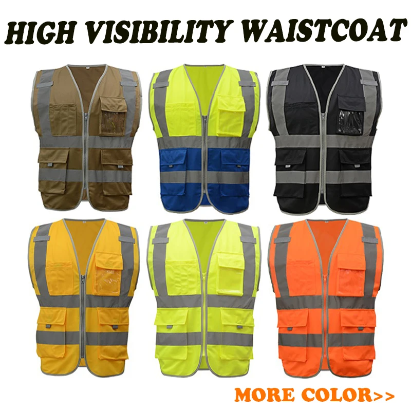 ANSI 107 2010 ENISO 20471 Safety Reflective Waistcoat Working Vests with Reflective Tape Polyester Fluorescent Fabric Gilet