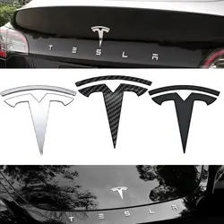2Pcs 3D ABS Black Chrome Red Carbon Car Front Hood Emblem Rear Trunk Badge Sticker For Tesla Model 3 Model Y Decals Accessories