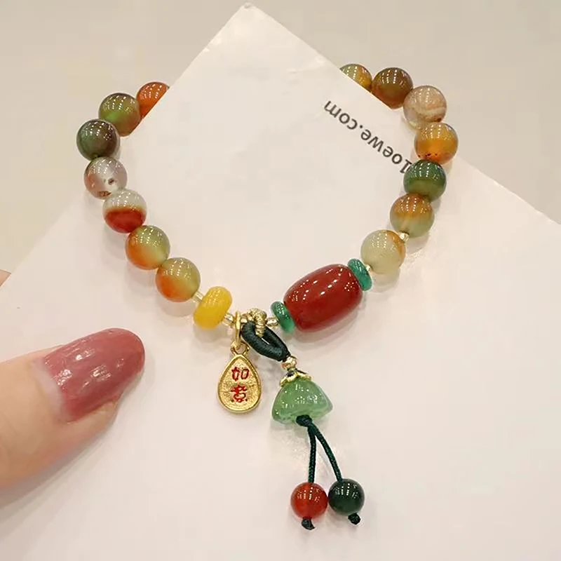 New Chinese Style Natural Stone Ethnic Lotus Bracelet National Fashion Design New Bracelet Women's Autumn And Winter Gift