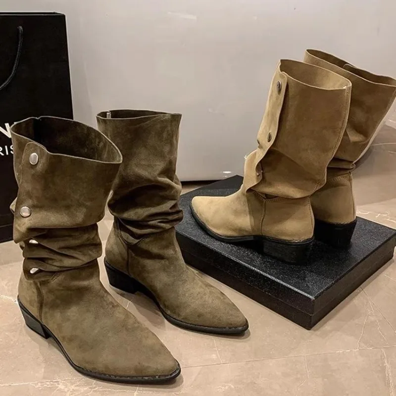 Botas hasta la rodilla para mujer, zapatos largos de tacón de eje alto, elegantes, elásticos, estilo Chelsea, punta estrecha, góticos, Y2k Rock,