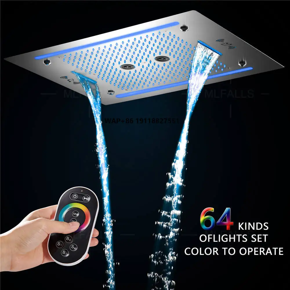 

HLK Luxury 6-Function Wall-Mounted Shower Head Rainfall Waterfall Rotary Massage LED Light Music Popular Stainless Steel Design
