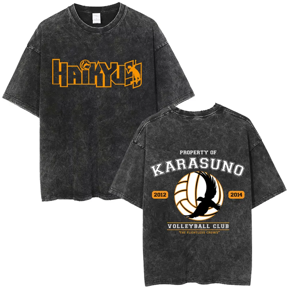 

Washed Vintage Anime Haikyuu PROPERTY OF KARASUNO VOLLEYBALL CLUB Merch T-shirt Men Women Summer Cartoon Manga Oversized T Shirt