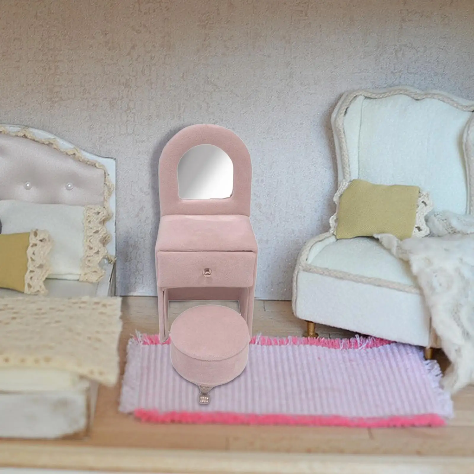 

Миниатюрный туалетный столик, игровая комната, пылезащитная шкатулка для драгоценностей, органайзер, держатель для цепочек, шпильки для ушей, кольца, витрина для подруги