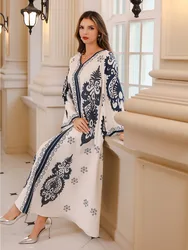 Modest Diamond Muslim Dress for Women Abaya Ramadan Turkey Kaftan Islamic Eid Print Robe Femme Jalabiya Caftan Morocco Vestidos
