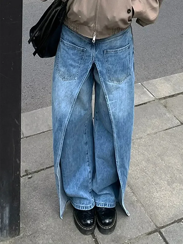 Autumn And Winter Jeans High Street Large Size Vintage Reversible Deconstruction Vibe Wide Leg Full Length Pants