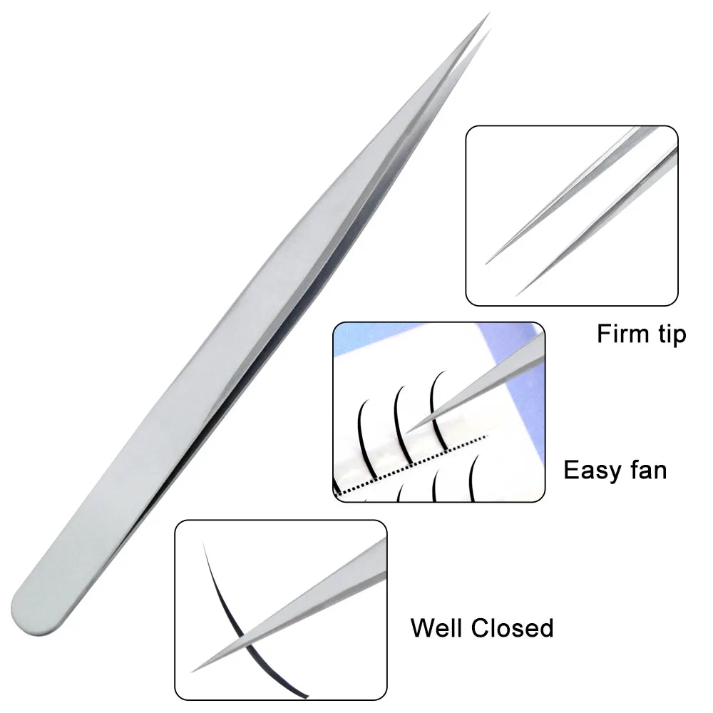Matgrijs Antistatisch Recht Wimperverlengingspincet Wenkbrauwpincet Make-uphulpmiddelen Industriële precisie Gebogen recht