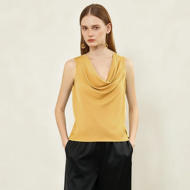 Birdtree,OEKO-TEX,19MM 90%  Silk Camisole,Body-fit,Women's Knitted Sleeveless Solid Vest,2025 New Casual Tops T5D203JF