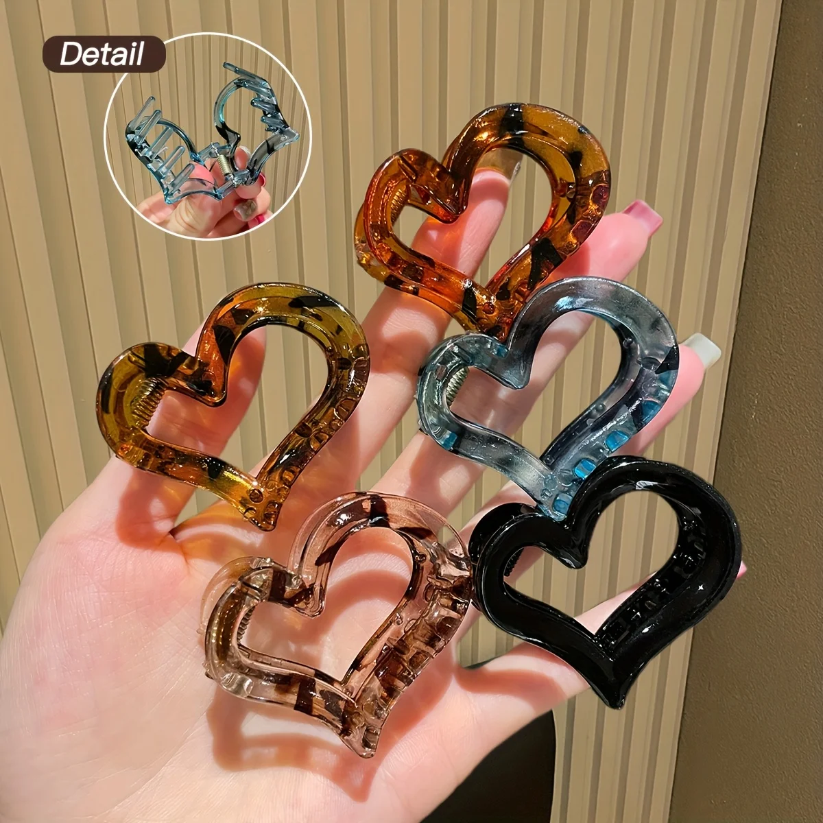 

5Pcs Women's Model, Fashionable and Simple, Leopard Print Heart-Shaped Hair Clip Combination, Suitable for Daily Use and Gifts