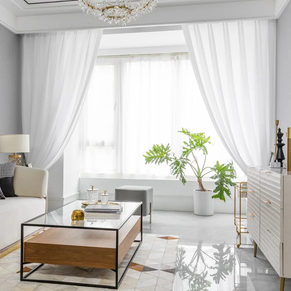 

Best Quality Luxurious White Sheer Curtains for Bedroom Living Room Decoration Window Voiles Tulle Curtain Solid Color
