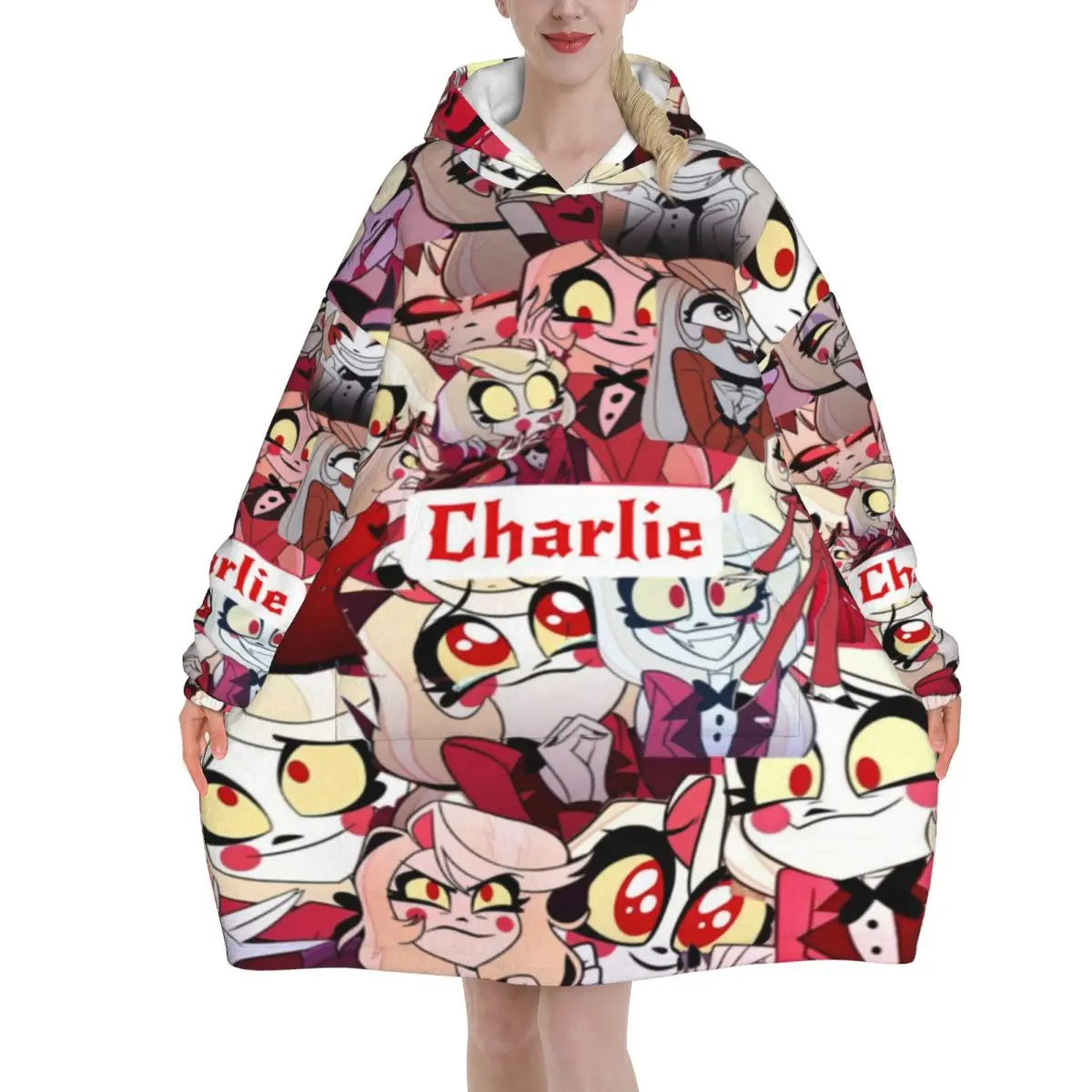 

Hazbins Hotels Alastor Vox Wearable Blanket Hoodie for Women Men Warm Cozy Large Blanket Sweatshirt Thick Fleece Hooded Blanket