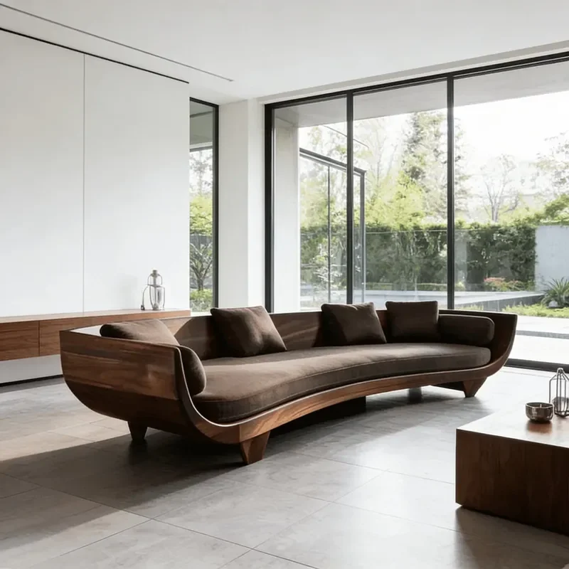 New Chinese Style Curved Sofa Straight Row Wooden Frame Cotton Linen Fabric Living Room Furniture Customizable Old Qianfeng