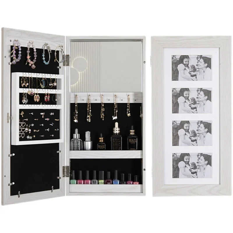 

High end European wall mounted photo frame jewelry cabinet, bedroom wall mounted makeup mirror, mirror with storage box