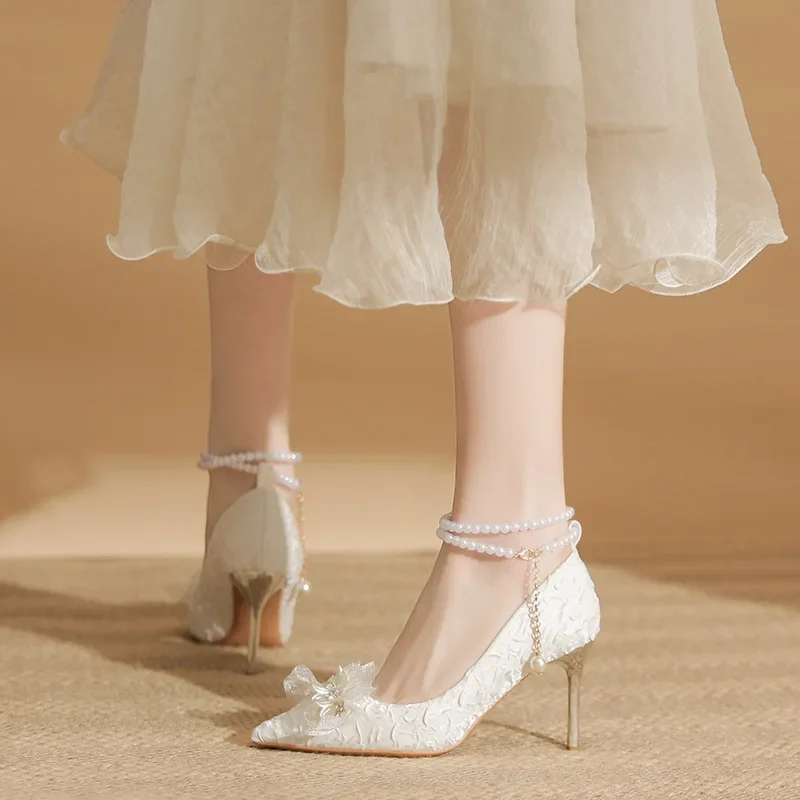 

Белые свадебные туфли для женщин, размеры 31-43, на высоком каблуке