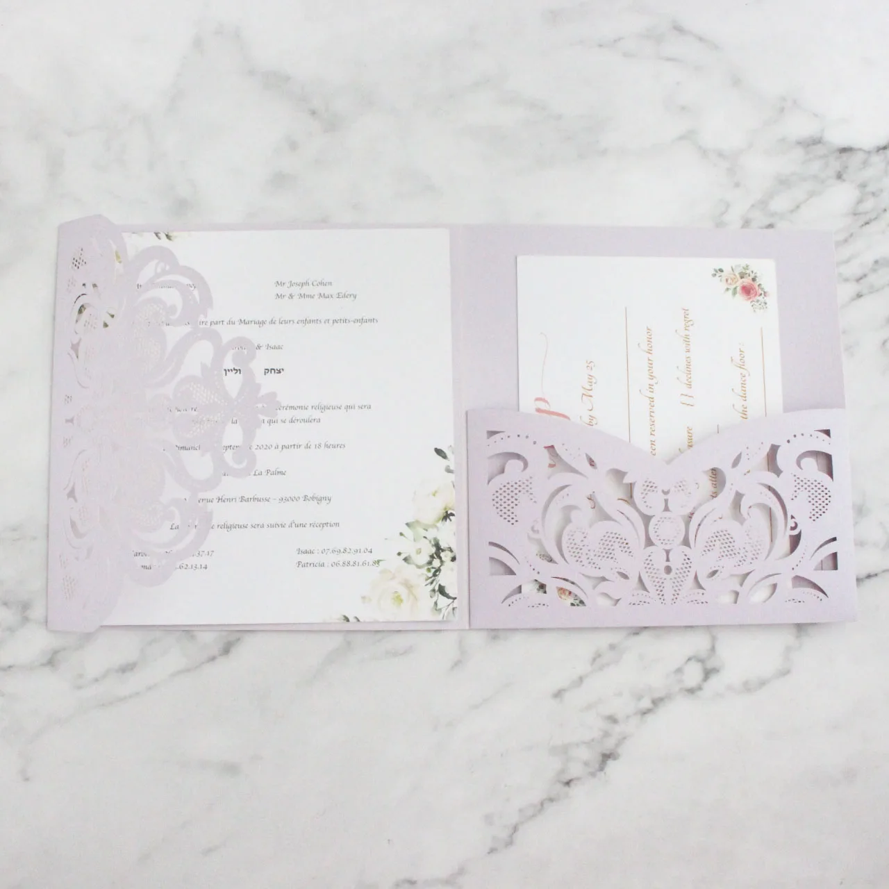 Lavender Wedding Invitations Hollow Birthday Quinceanera Invitation Cards Customized Printing 50 Sets