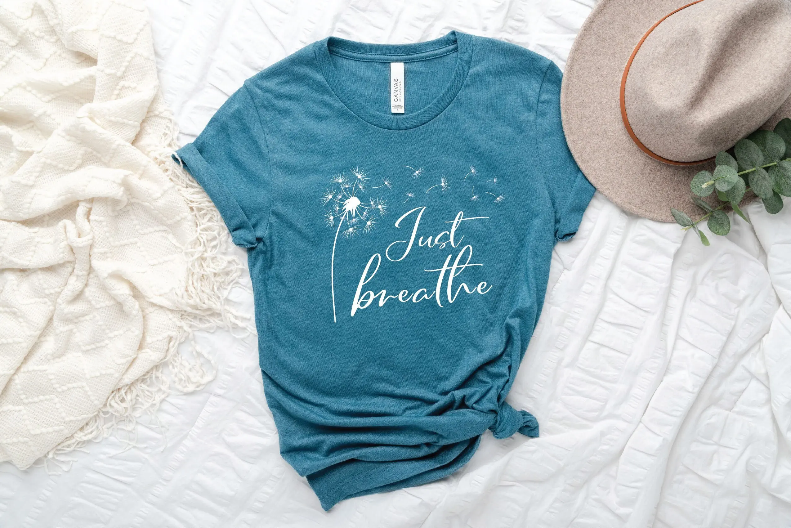 Just Breathe T Shirt Yoga Dandelion Floral Meditation Lover