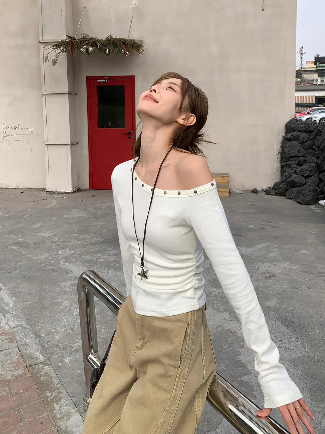 

Slim Fit American Sle Hot Girl off oulder Modal Long Sve Base irt Women's Spring New Design Sense Inner Wear Top