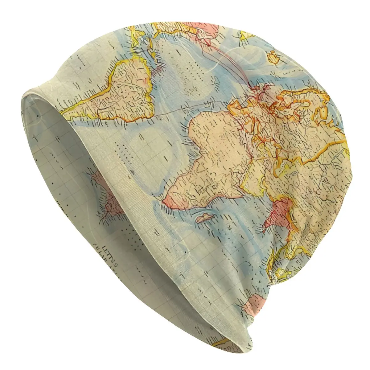 Bonnet Hats World Map Men Women\'s Thin Hat Vintage Map Of The World Autumn Spring Warm Cap Street Skullies Beanies Caps