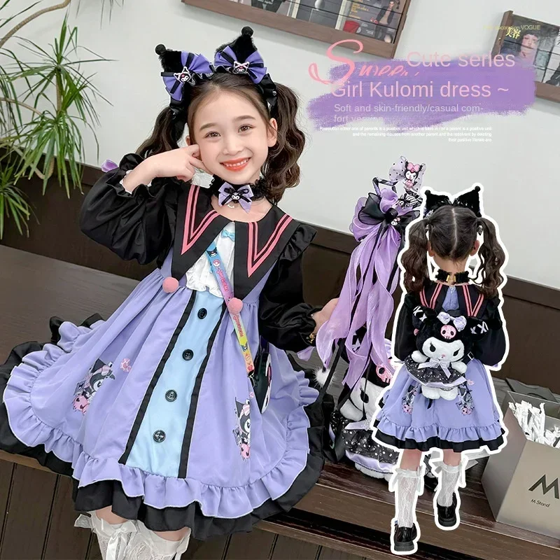 Sanrio kuromi vestido de princesa menina roxo manga bufante cosplay emaranhado traje de halloween vestido de baile de aniversário infantil roupas