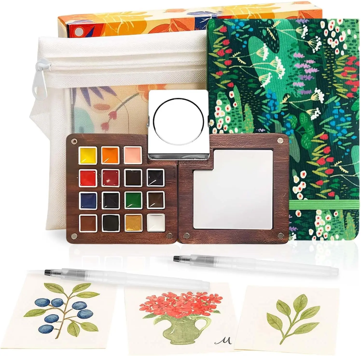 

Mini Watercolor Paint Set - 15 Color Travel Watercolor Kit, Pocket Watercolor Paint Palette Set with Watercolor Book, Bi