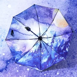 Starry Sky UV Umbrella Durable Sun Protection Automatic Parasol Windproof Practical Folding Umbrella for Women Kids Rain Gear