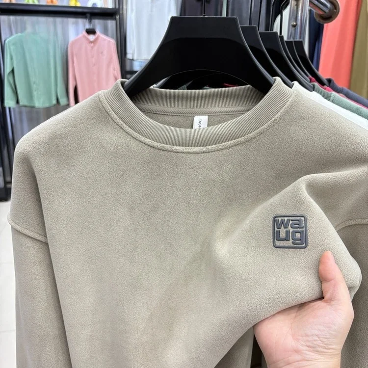 

Теплый флисовый свитшот свободного кроя с вышивкой, двусторонний, с круглым вырезом, для мужчин, на осень-зиму