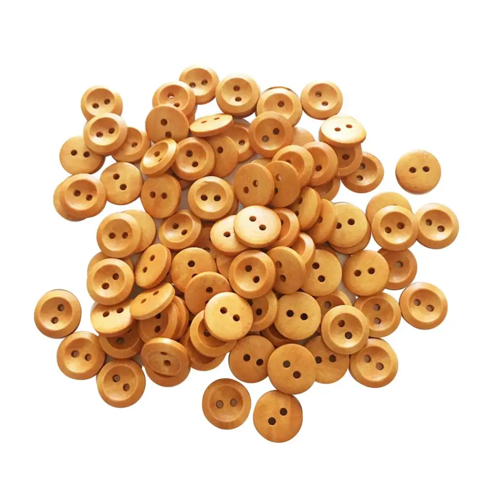 100Pcs Wood Buttons Sewing 2 Holes Round Brown for Clothing Accessories 15mm