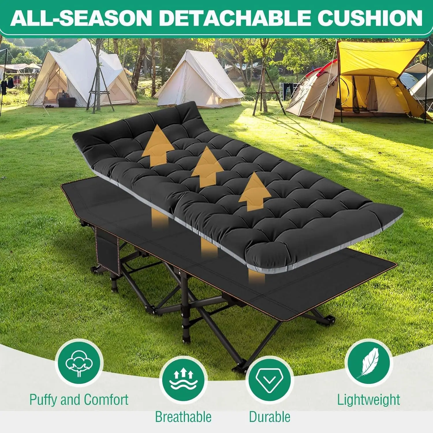 Folding Camping Cot, 78" L x 32" W x 18" H Heavy Duty Sleeping Cots with Carry Bag, Double Layer Oxford Portable Travel Camp Cot