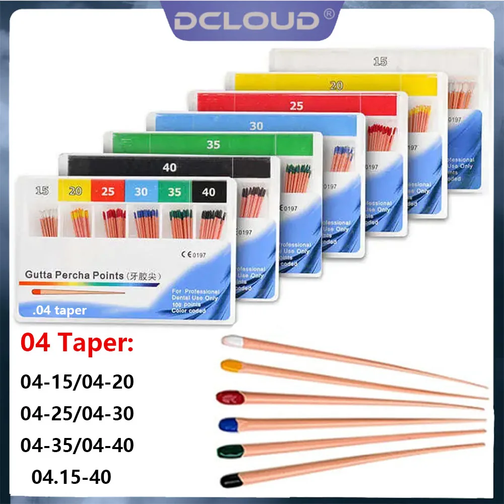 Стоматологические точки гуттаперча, эндокорневые каналы, обтурающие насадки из волокна GP, 04, конические материалы для наполнения зубов полости рта, расходные материалы для стоматологии