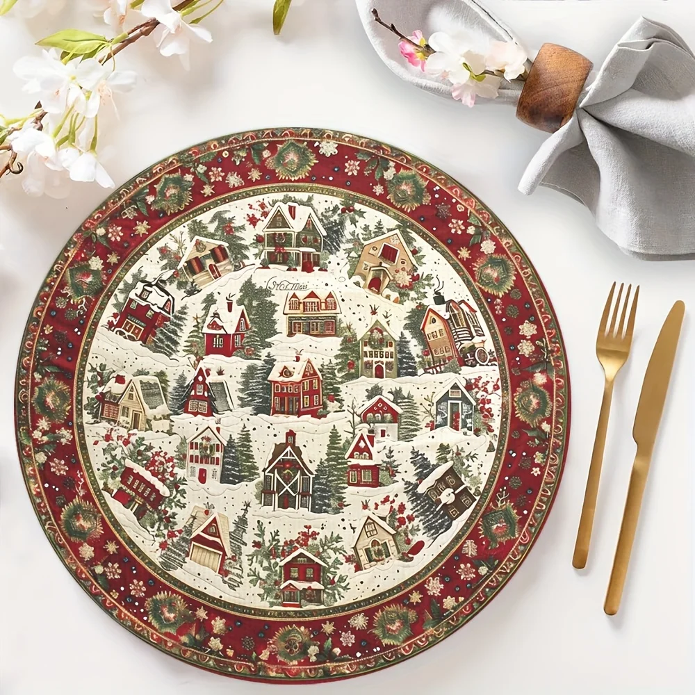 VIKAMA 4-Piece Snowy Village Waterproof Placemats Family Gatherings Christmas Parties Holiday Table Decor & Accessories