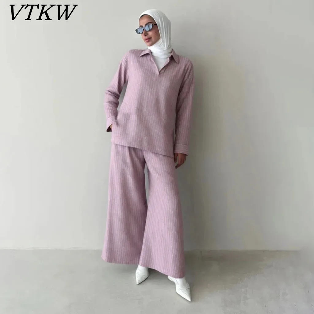 

VTKW Women’s 2025 SS Linen Cotton Oversized Drop Shoulder Shirt Pants Set Chic Style Office Casual Daily Wear Designer Outfit