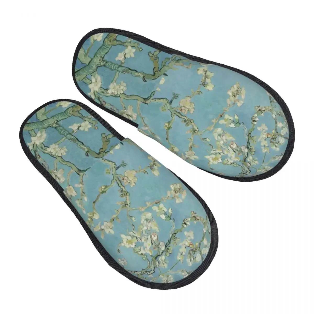 Custom Almond Blossoms By Vincent Van Gogh House Slippers Women Comfy Memory Foam Flowers Painting Slip On Spa Slipper Shoes