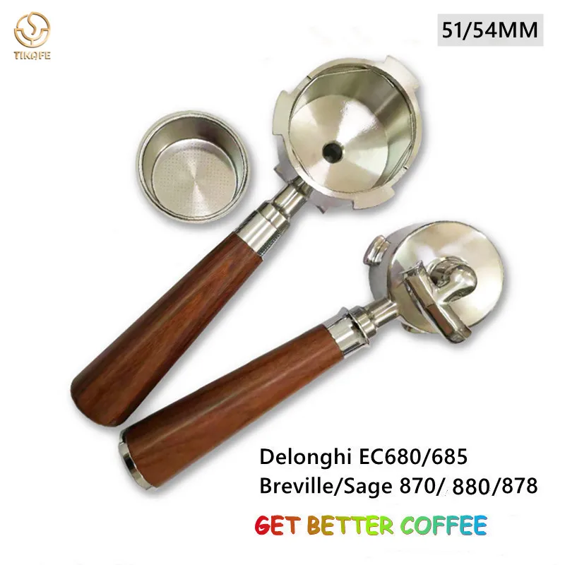 Stainless Steel Double Spout Coffee Portafilter Filter Basket For Espresso Delonghi Dedica EC680/EC685 Breville 870/878 51/54MM