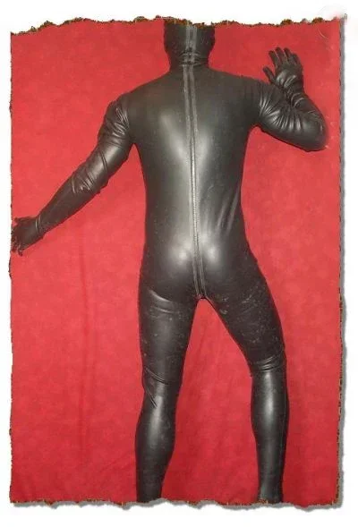 Latex reiner Gummi Zentai Overall Blackcatsuit Maskerade Bodysuit Herren Kostüm 0,4mm S-XXL