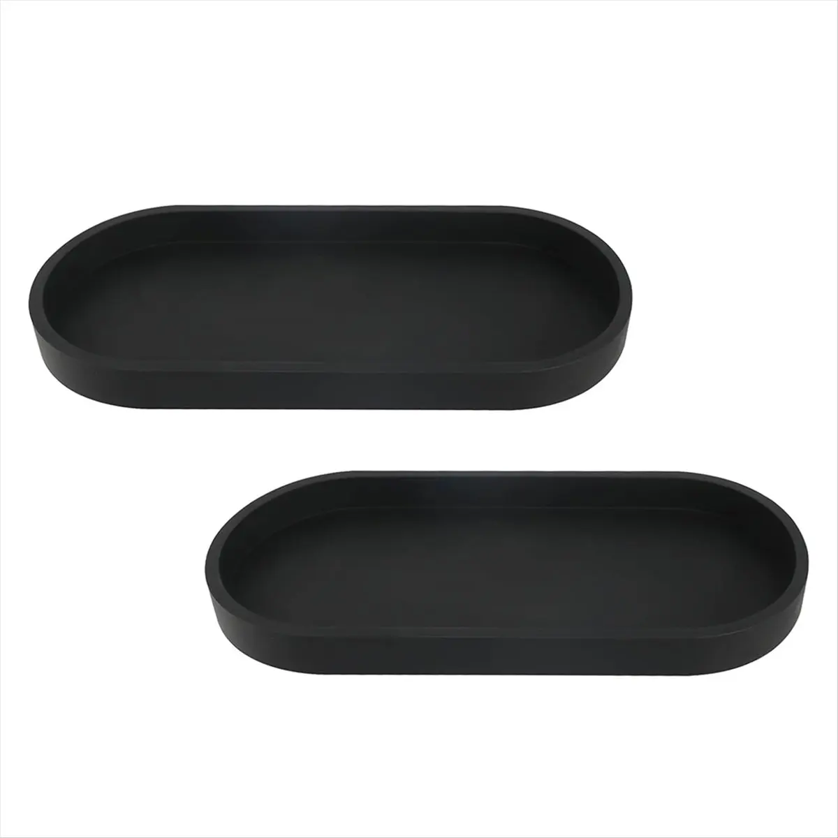 ABNH Set of 2 Bathroom Trays, Decorative Tray, Black Silicone Storage Tray, Small Tray for Washbasin, Bathtub (Oval)