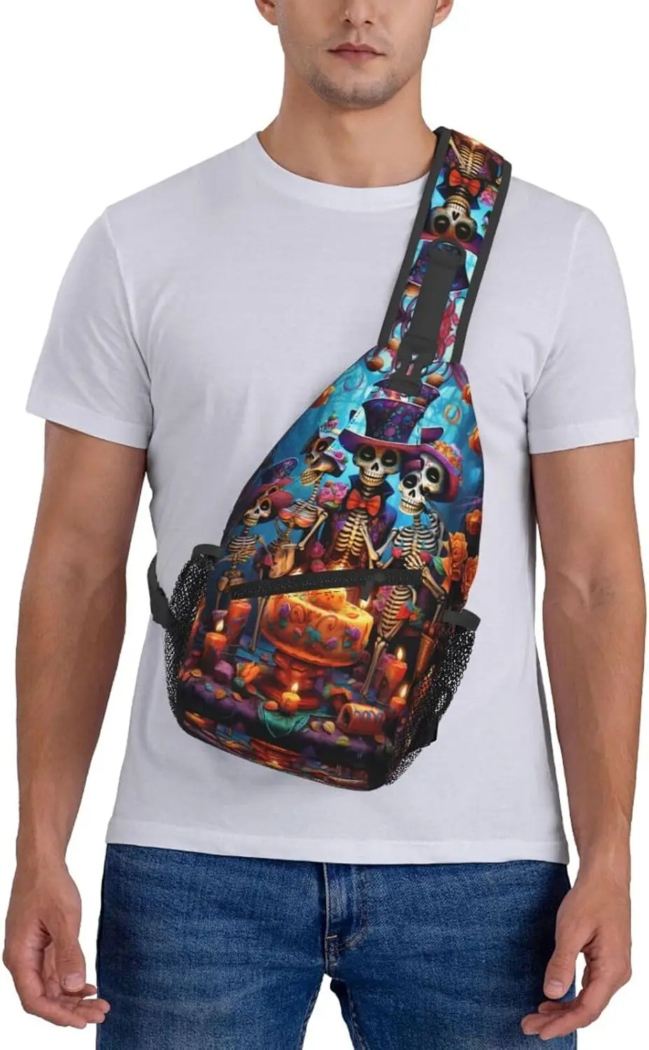 Day of The Dead Rose Sugar Skull Sling Bag Crossbody Sling Backpack for Travel Hiking Daypack Chest Shoulder Bag