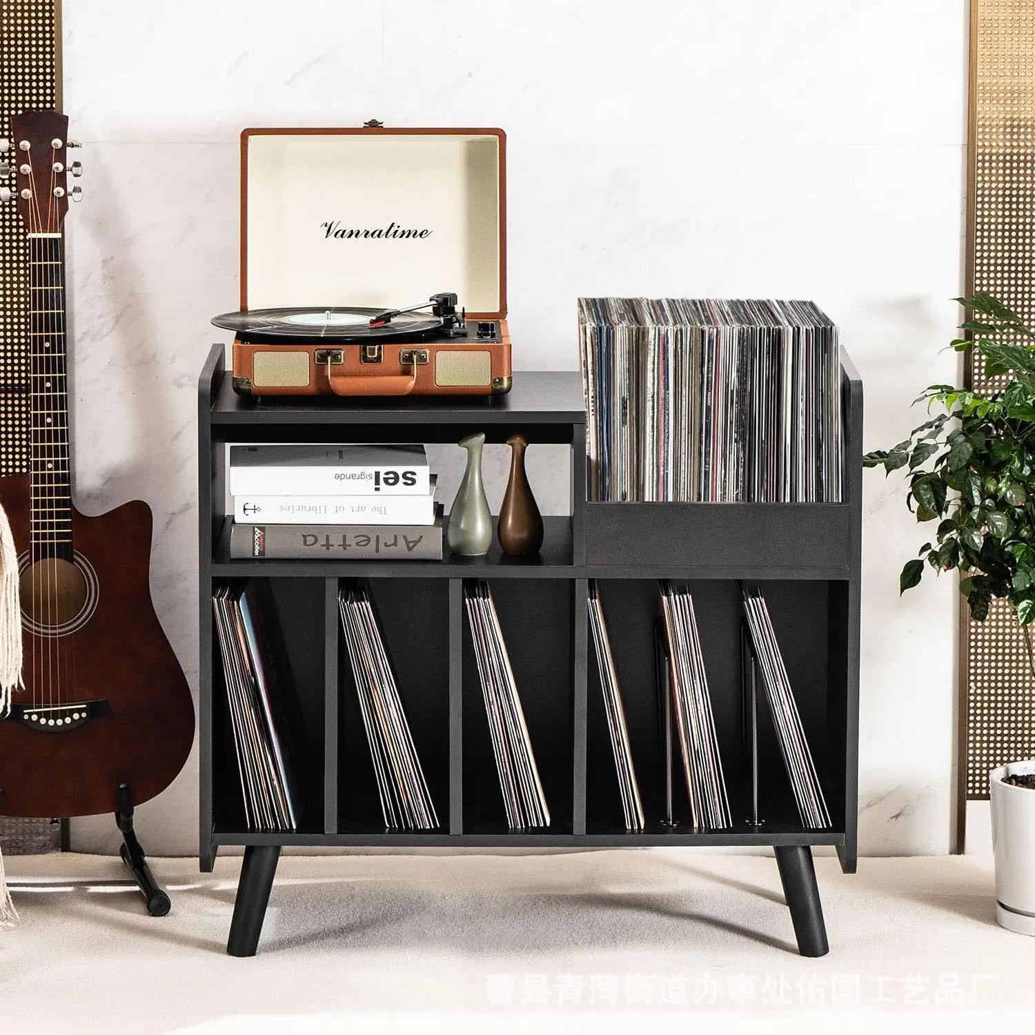 New vinyl storage rack, retro solid wood magazine shelf, floor-to-ceiling solid wood book record storage rack