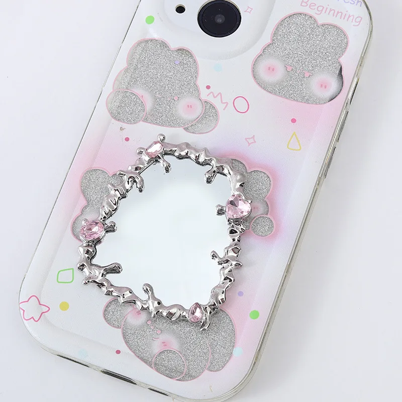 Funda de teléfono con espejo Y2K de Metal líquido, accesorio artesanal, espejo en forma de mariposa y corazón Irregular con diseño de gota fluida, 1 Uds.
