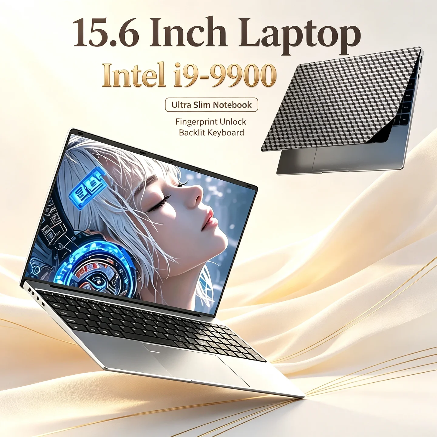 Intel Core i9‑9900 Ultra Slim 15.6 Inch Laptop 8C16T 5.0GHz Turbo Fingerprint Unlock Backlit Keyboard Notebook High Performance